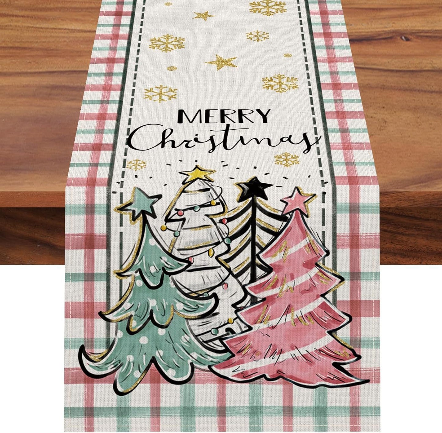 Christmas Trees Merry Xmas Table Runner, Seasonal Winter Holiday Kitchen Dining Table Decoration For Indoor Outdoor Home Party Decor 13 X 72 Inch