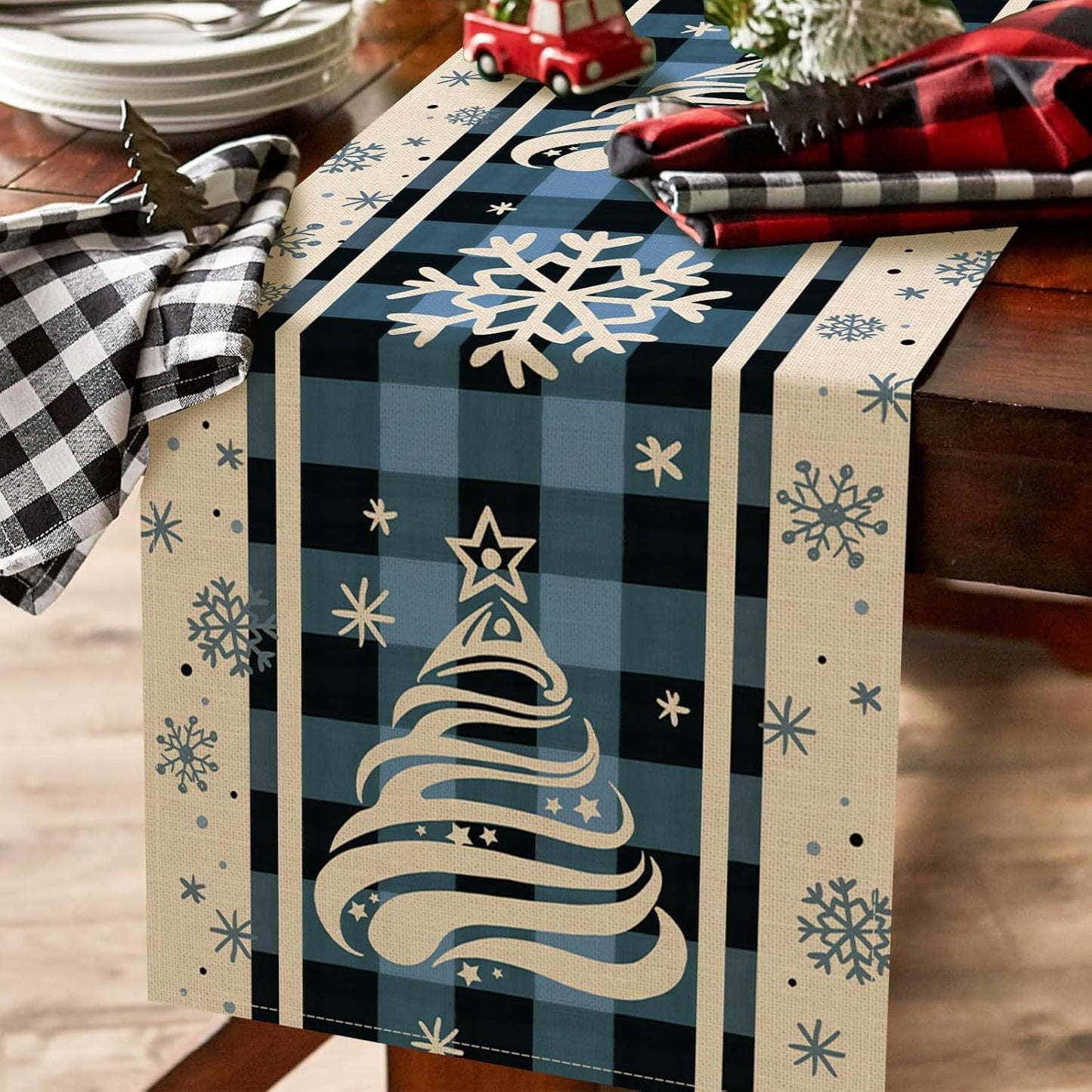 Christmas Trees Merry Xmas Table Runner, Seasonal Winter Holiday Kitchen Dining Table Decoration For Indoor Outdoor Home Party Decor 13 X 72 Inch